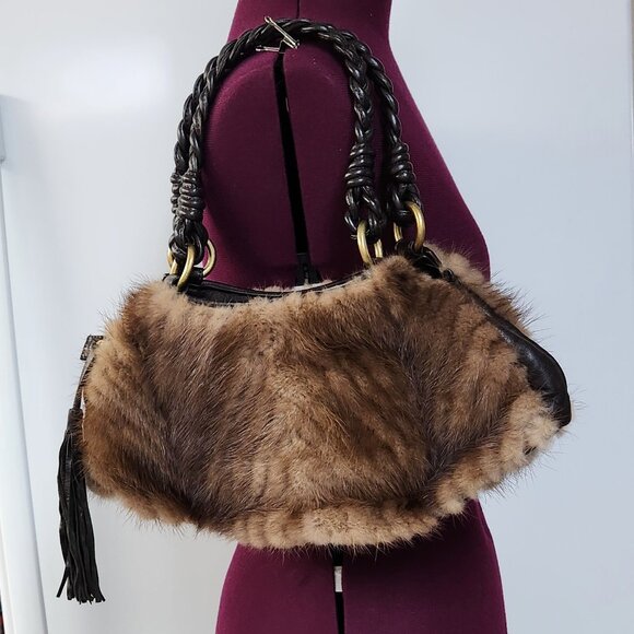 Paolo Masi Mink Fur & Leather Handbag Shoulder Bag Made in Italy EUC - Picture 2 of 12